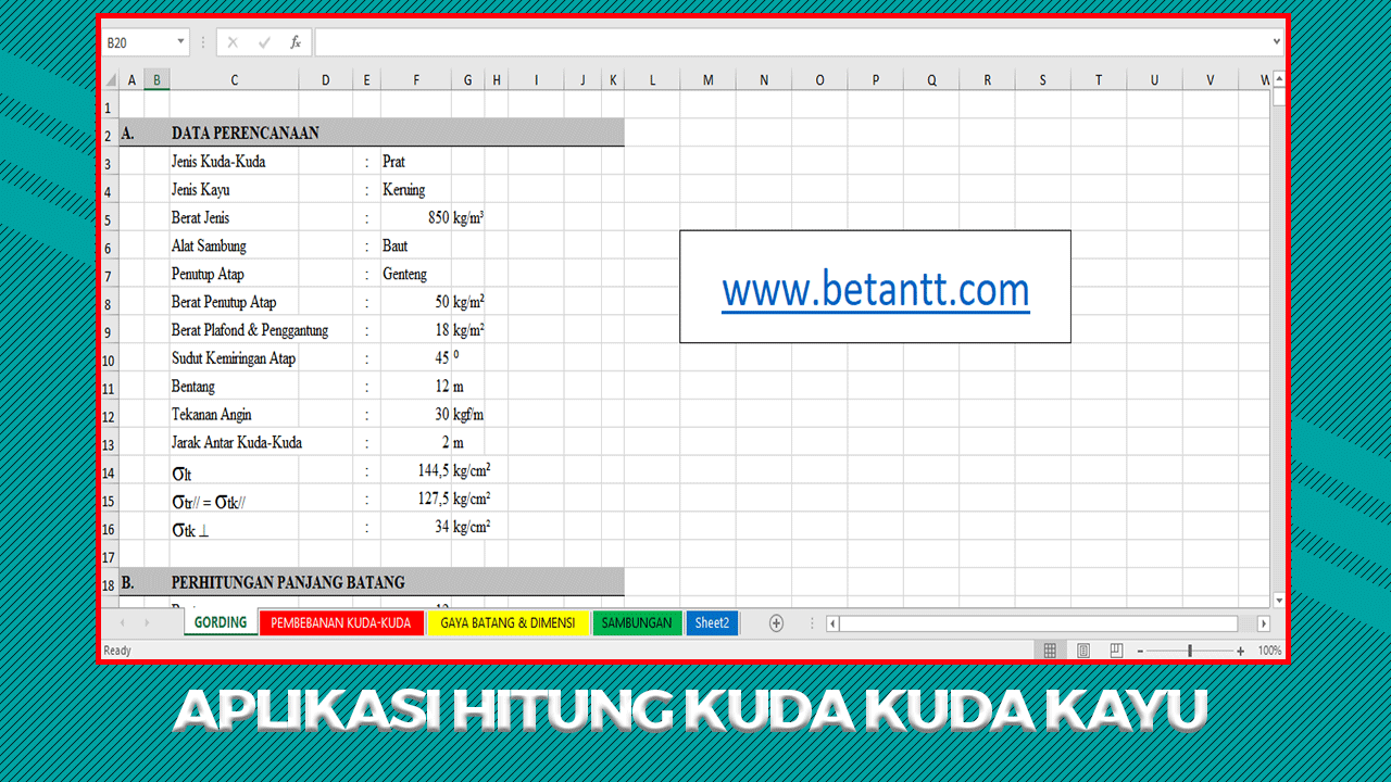Download Aplikasi Hitung Perencanaan Kuda Kuda Kayu File Excel