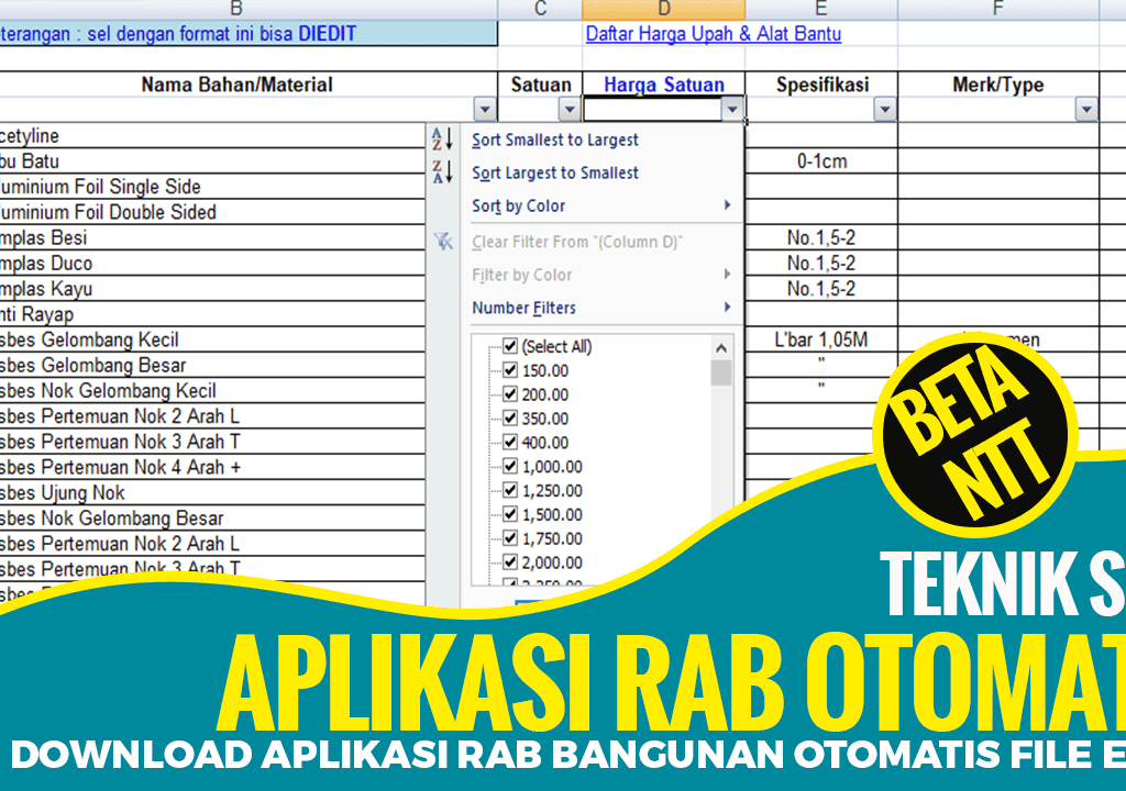 Download Aplikasi RAB Bangunan Otomatis File Excel