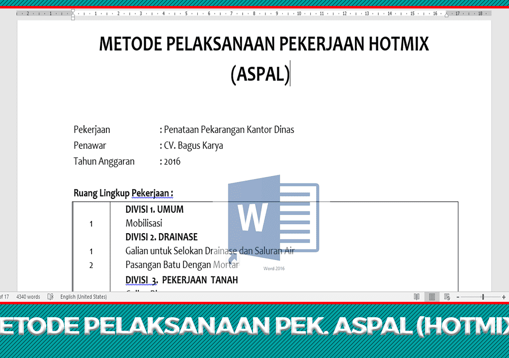 Download Dokumen Metode Pelaksanaan Pekerjaan Hotmix (Aspal)