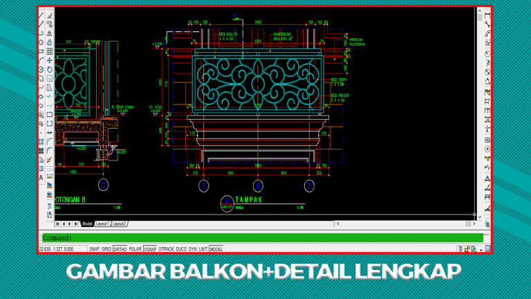 Download Gambar Desain Balkon Detail Lengkap DWG AutoCAD