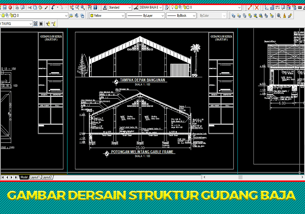 Download Gambar Desain Struktur Gudang Baja+Laporan Struktur+Perhitungan SAP2000