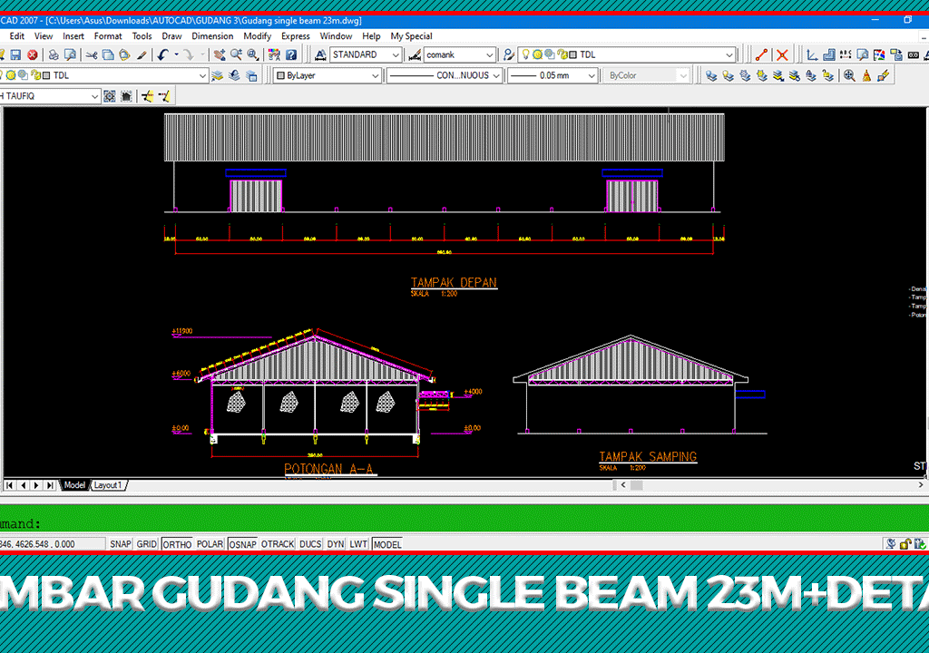 Download Gambar Gudang Single Beam+Detail Lengkap File DWG AutoCAD
