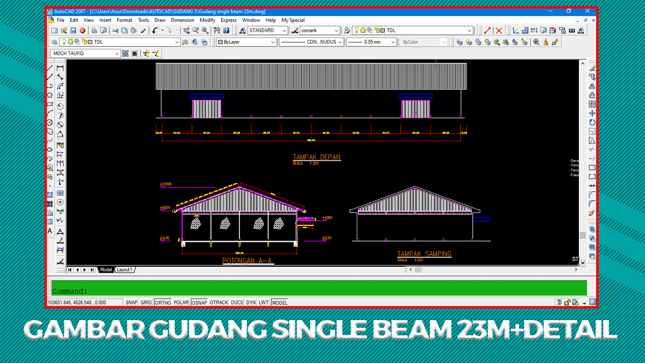 Download Gambar Gudang Single Beam+Detail Lengkap File DWG AutoCAD