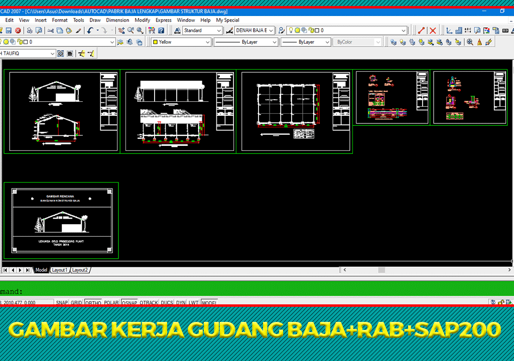 Download Gambar Kerja Gudang Baja DWG+Laporan Struktur+RAB+SAP2000