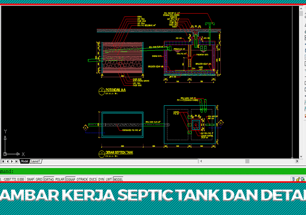 Download Gambar Kerja Septic Tank dan Detail Format Autocad (DWG)