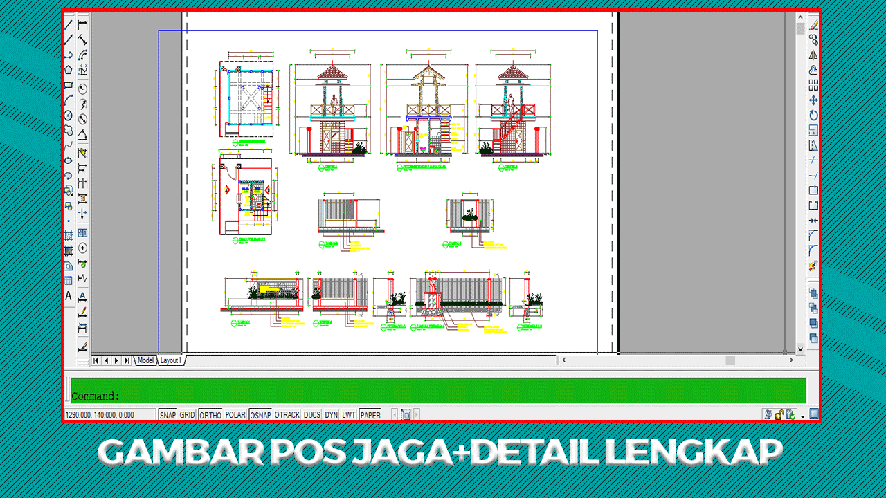 Download Gambar POS JAGA/POS SATPAM Detail Lengkap DWG AutoCAD