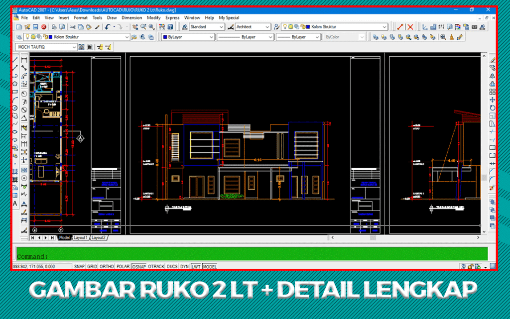 Download Gambar Ruko 2 Lt Detail Lengkap File DWG AutoCAD