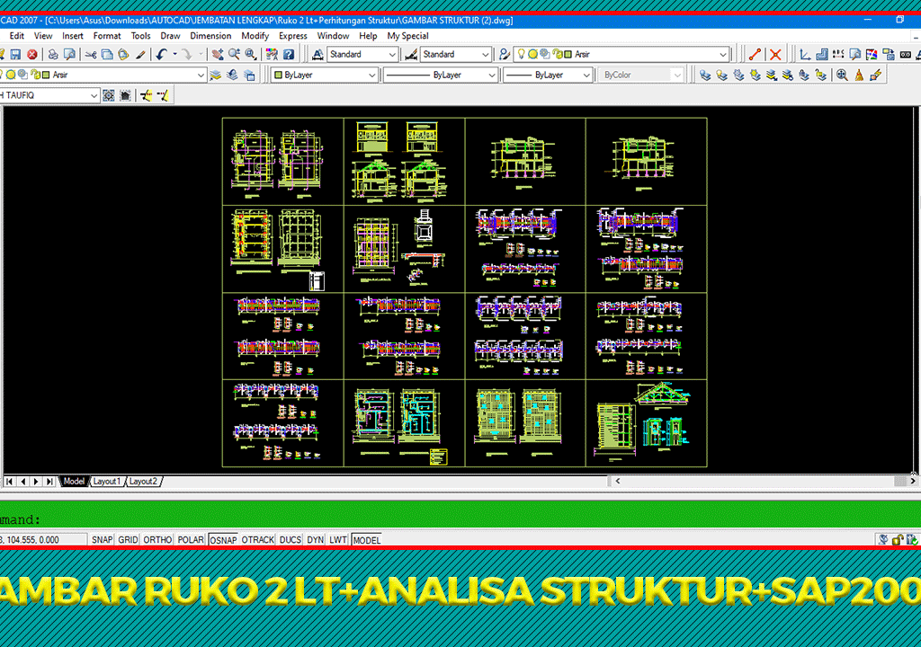 Download Gambar Ruko Lt 2 DWG+Analisa Struktur+SAP2000