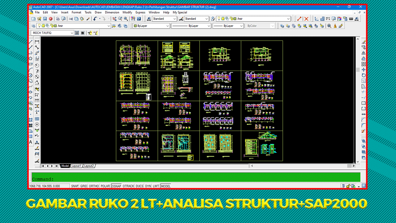 Download Gambar Ruko Lt 2 DWG+Analisa Struktur+SAP2000