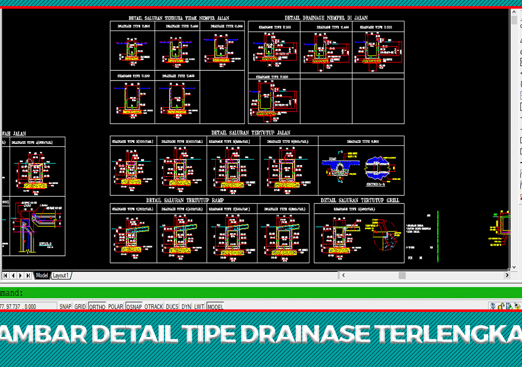 Download Kumpulan Gambar Detail Tipe Drainase File DWG AutoCad
