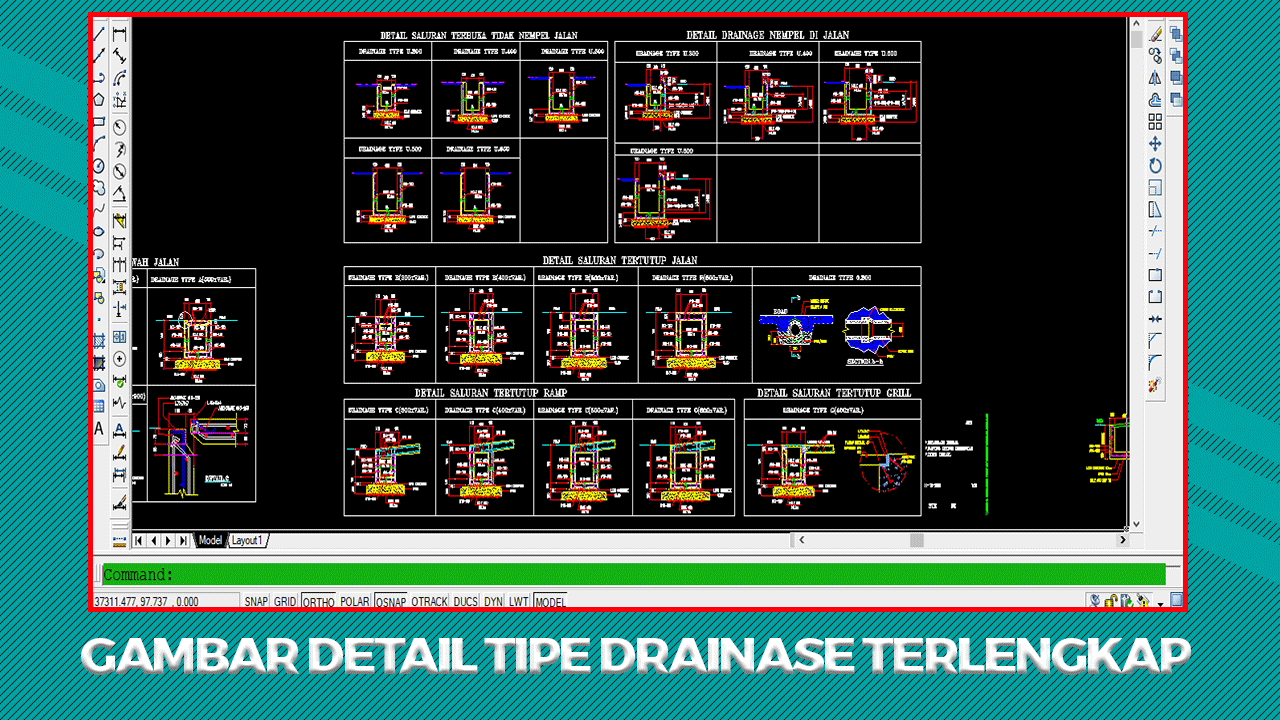 Download Kumpulan Gambar Detail Tipe Drainase File DWG AutoCad