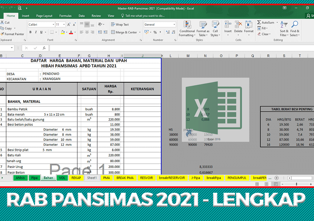 Download Master RAB PANSIMAS 2021 File Excel