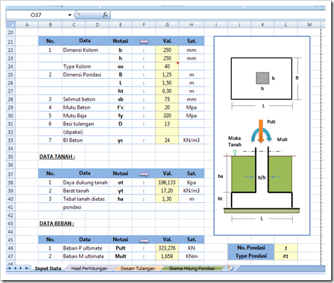 Download Perhitungan Pondasi Footplat Dan Tiang Pancang File Excel