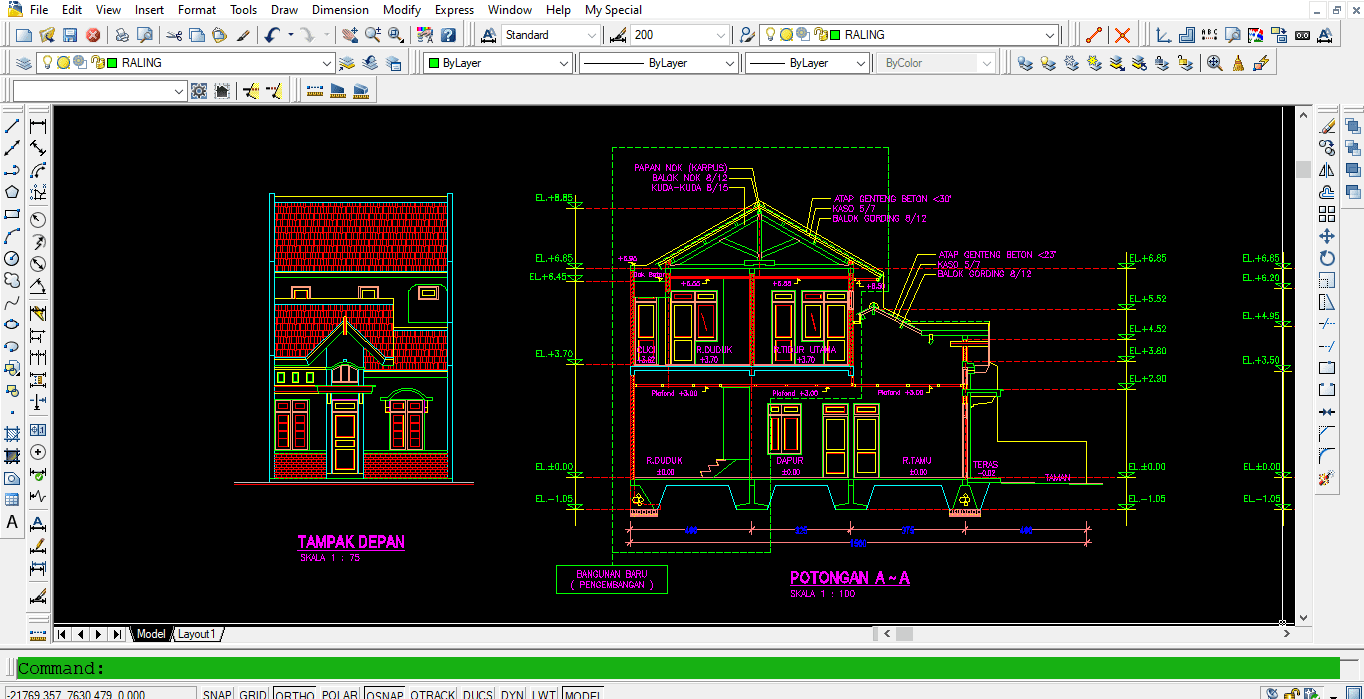 Download Desain Rumah Sederhana 2 Lantai 6x7 M DWG AutoCAD