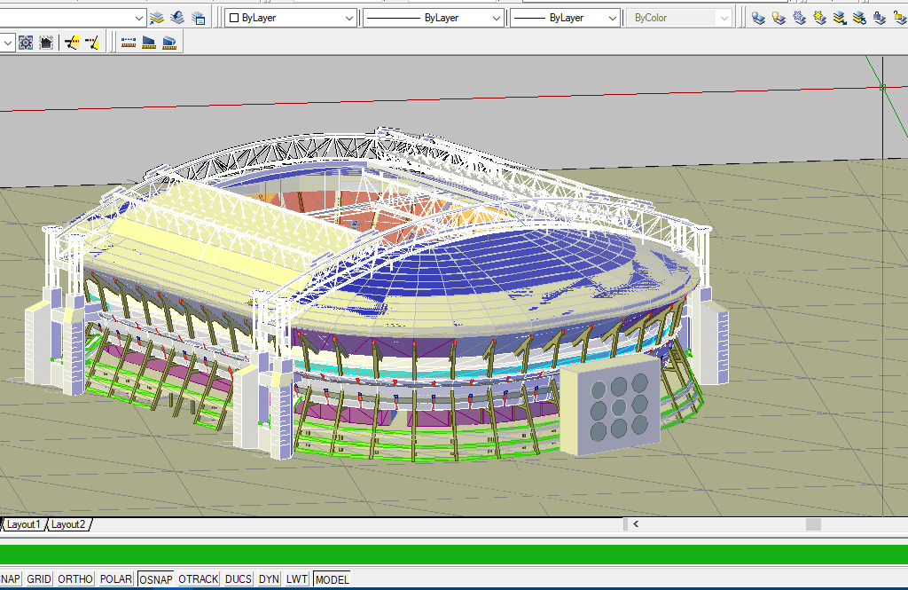 Download Gambar Stadion Sepak Bola 3D file DWG AutoCAD