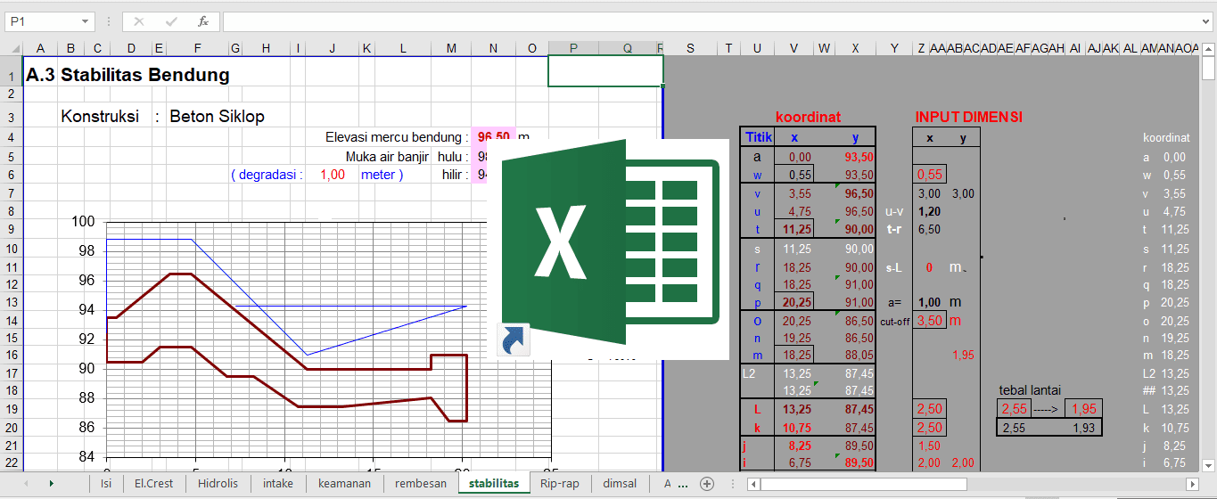 Download File Perhitungan Desain Hidrolis Bendungan Excel