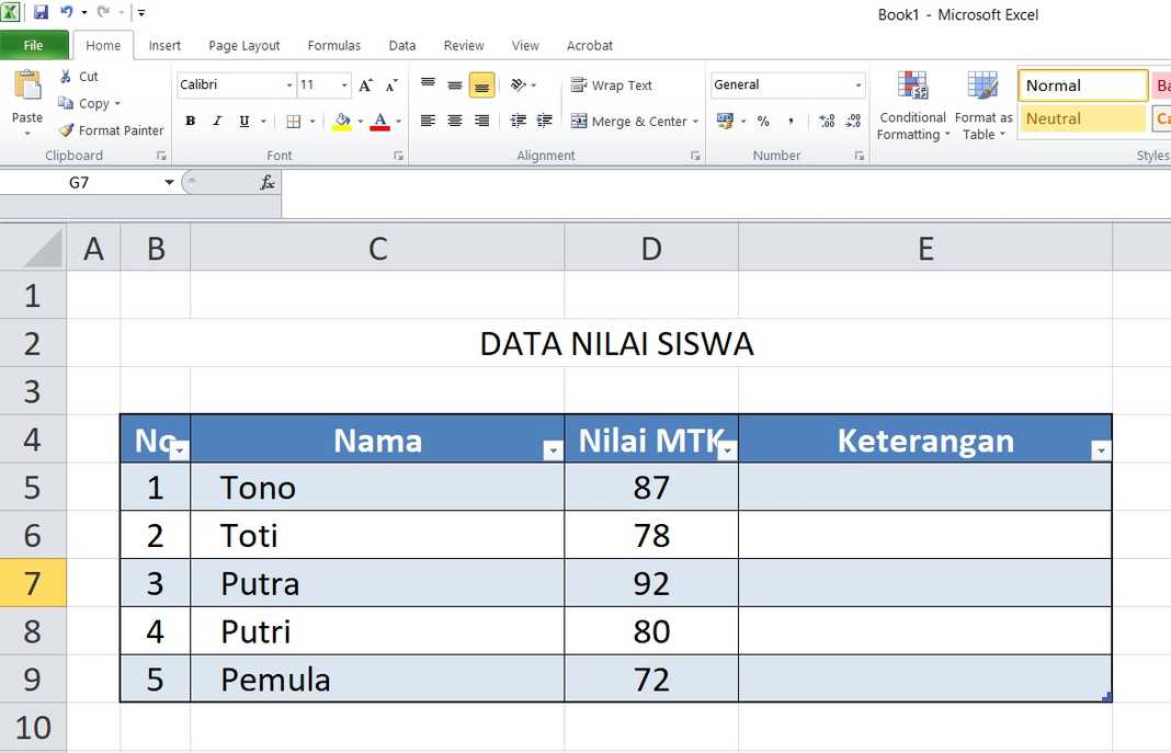 Cara Membuat Tabel di Excel Dengan Insert-04 Hasil Pembuatan 