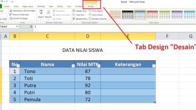 Cara Merubah Tampilan Tabel di Excel-02 Tab Desain atau Design