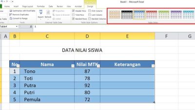 Cara Merubah Tampilan Tabel di Excel-03 Pilih Model Desain Warna