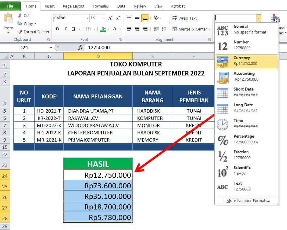 Cara membuat Rupiah di Excel - 3 Currency