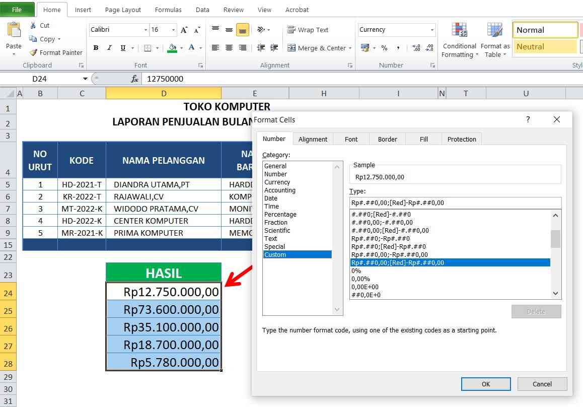 Cara membuat Rupiah di Excel - 3 Format Cells Custom