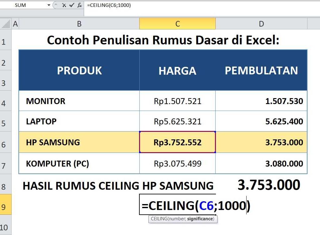 Contoh Excel Ceiling Function