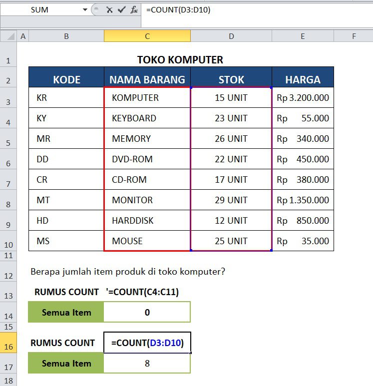 Contoh Fungsi Rumus COUNT Excel