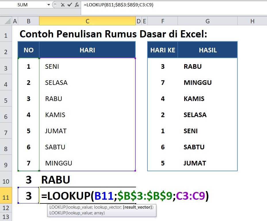 Contoh Penulisan Rumus Dasar Excel LOOKUP di Excel