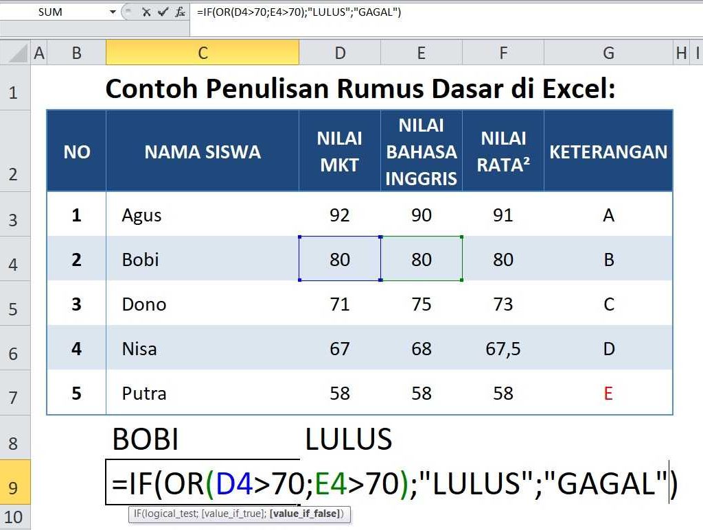 Contoh Penulisan Rumus Dasar Excel OR di Excel
