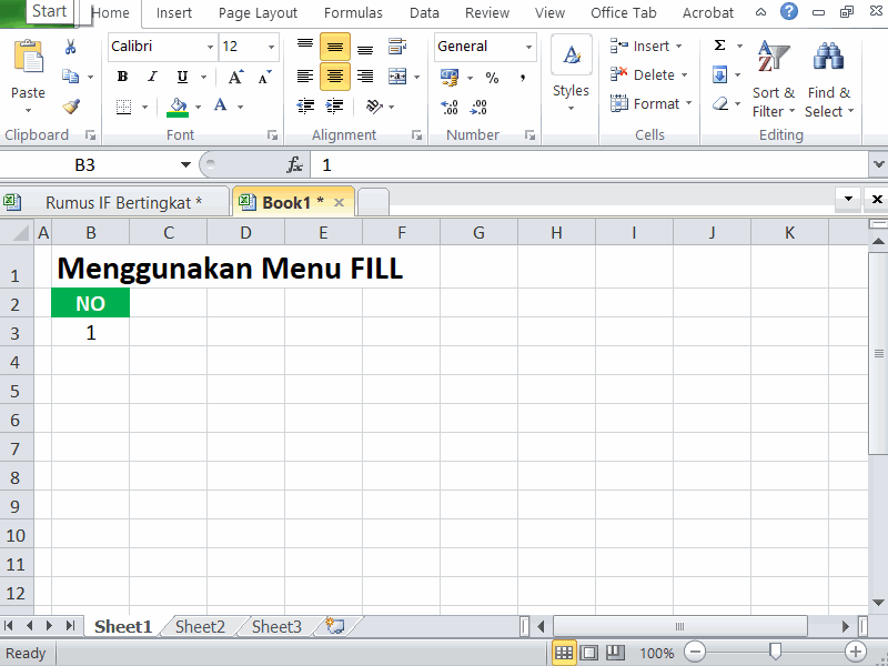 Cara Membuat Nomor di Excel Secara Menu Fill Pada Column