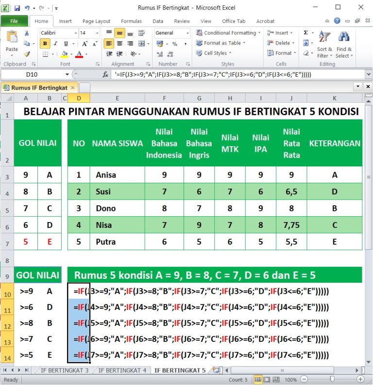 Rumus IF Bertingkat di Excel Lengkap Dengan Contoh